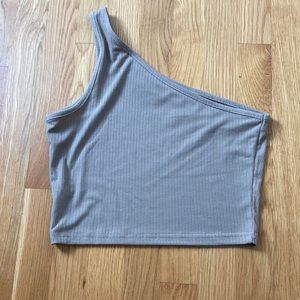 One shoulder beige tank